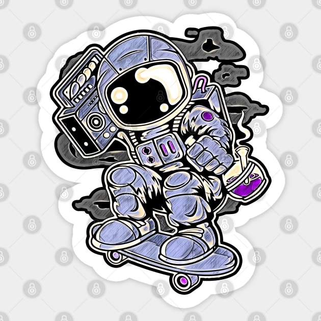 Astroanut Skater Boombox • Funny And Cool Sci-Fi Cartoon Drawing Design Great For Any Occasion And For Everyone Sticker by TeesHood